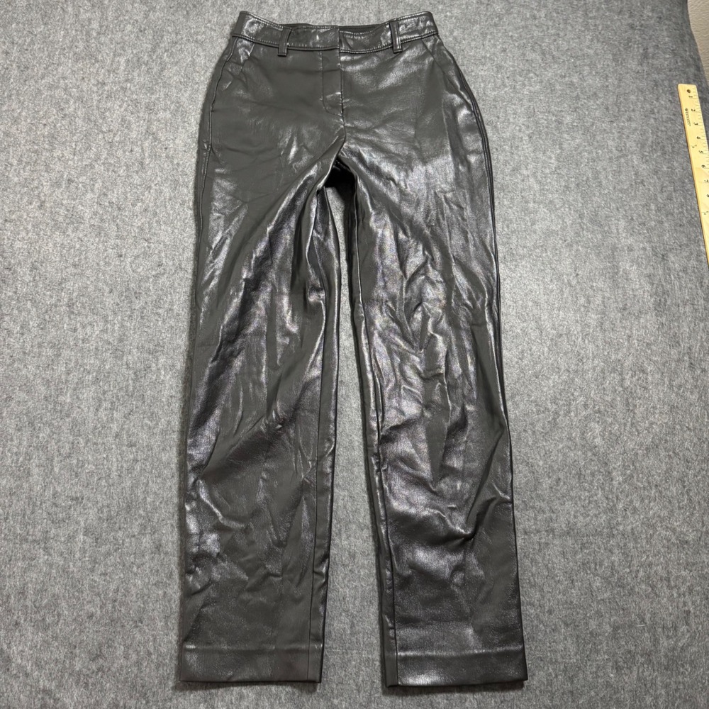 Babaton Command Pant Black Vegan Faux Leather Straight Leg Trousers Size 0